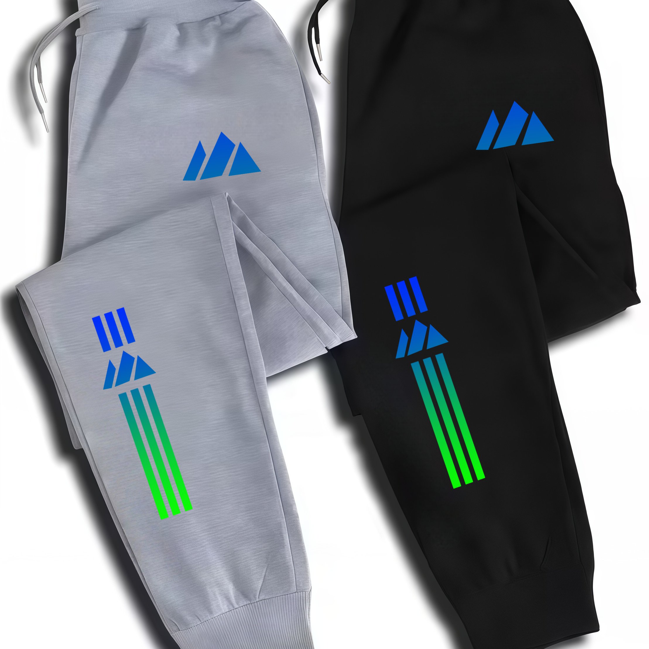 TEMU 2pcs Men' & Women' Gray & Gradient Joggers - Breathable Drawstring Waist Casual Sports Pants, Regular Fit Trousers Suitable For Gym, Casual