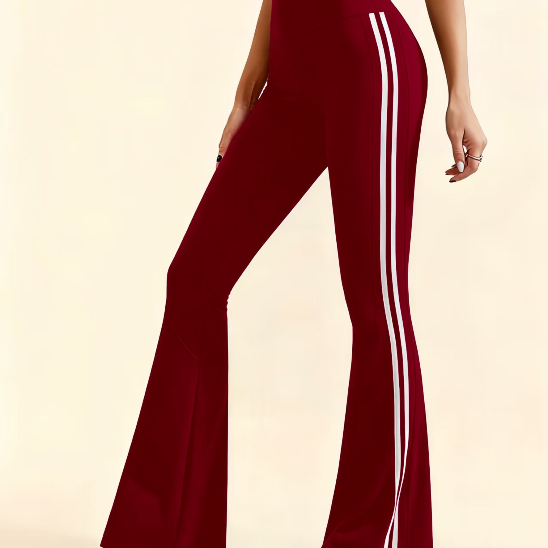 TEMU Side Stripe Women's Long Flare Pants, High-waist Mid-stretch Lift Fitness, Wide-leg Trousers, Contrast Thin Stripe Sweatpants, Comfortable And
