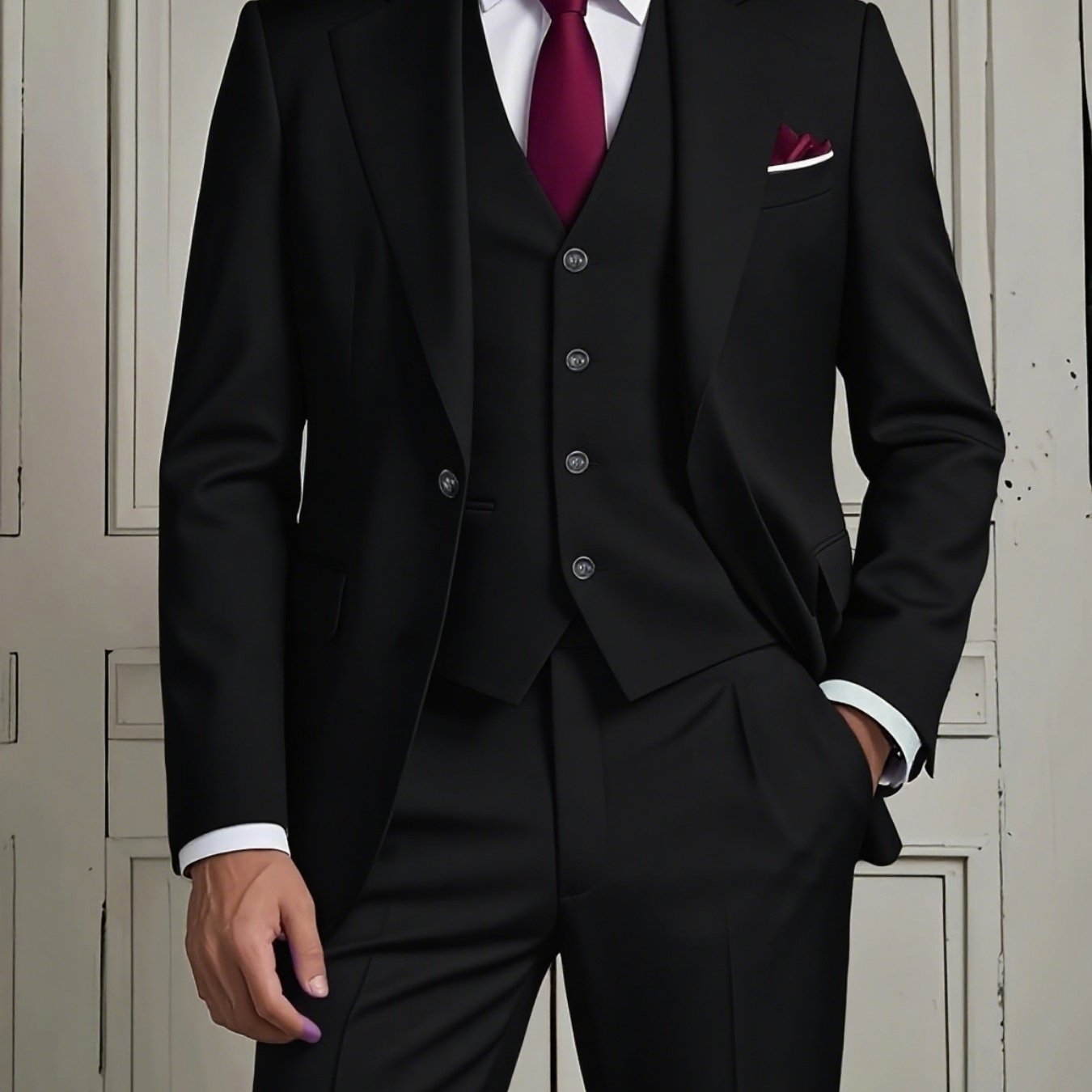 TEMU Men's Stylish Party Suit Single Breasted Slim Fit Solid Color Set