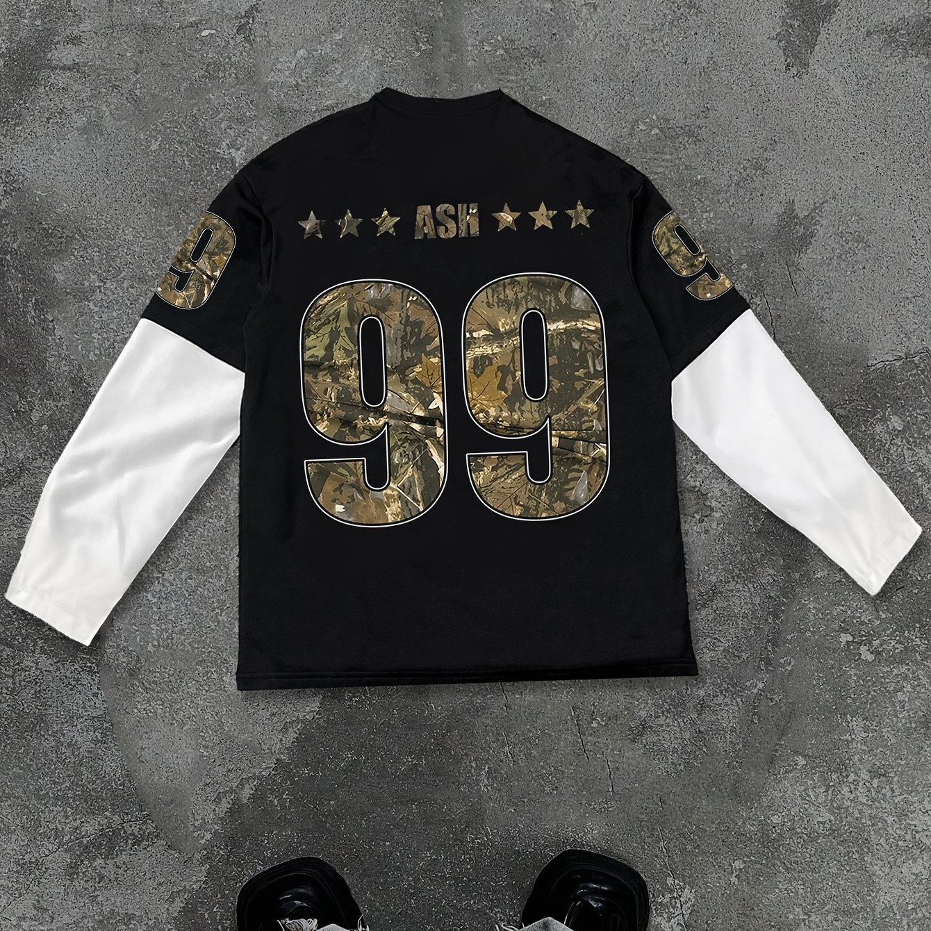 Image of Men's Casual Commuter Loose Fit 2-in-1 Look Long Sleeve 1992 Pattern Letter Print, Autumn/winter Outdoor Sportswear