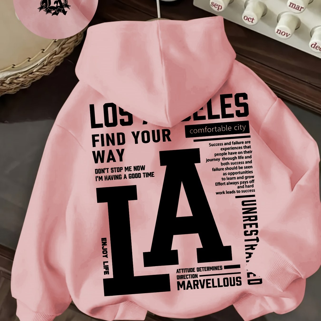 TEMU [Sweat à capuche tendance OOTD] Sweat à capuche street style pour femmes, imprimé "Los Angeles" / Pull confortable à manches longues, sweat à
