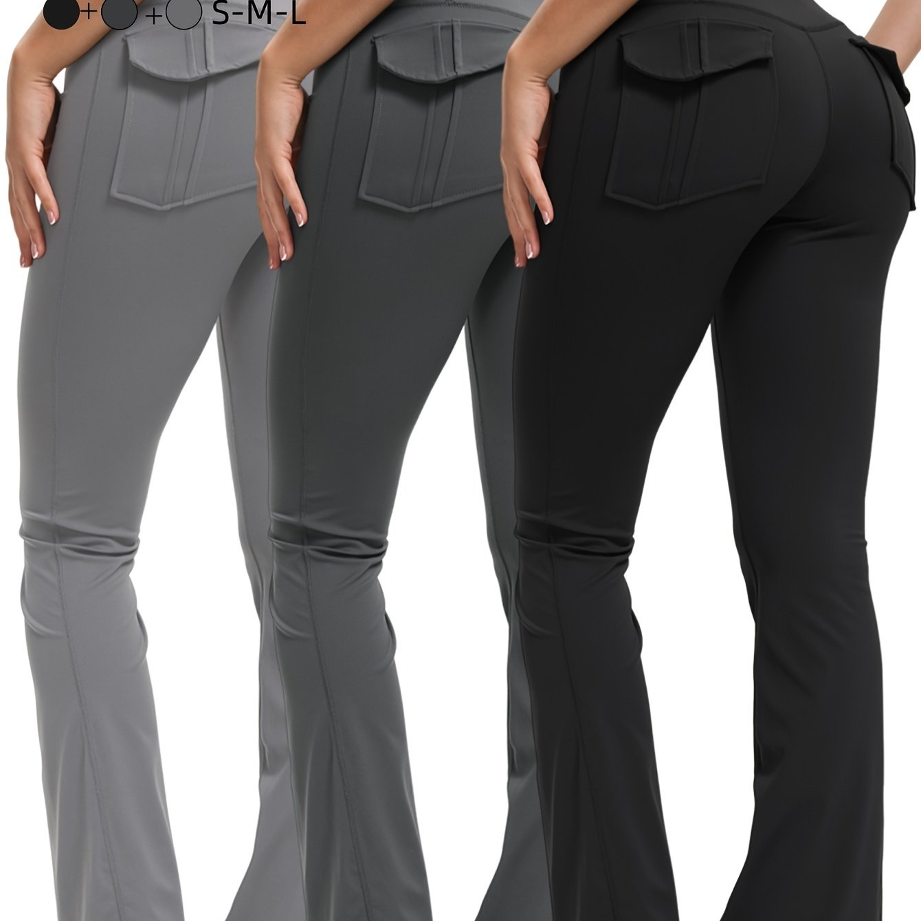 TEMU 3 Pack Bootcut Yoga Pants With Pockets For Women Flared Leggings High Waist Womens Trousers Tummy Control With 2 Pockets