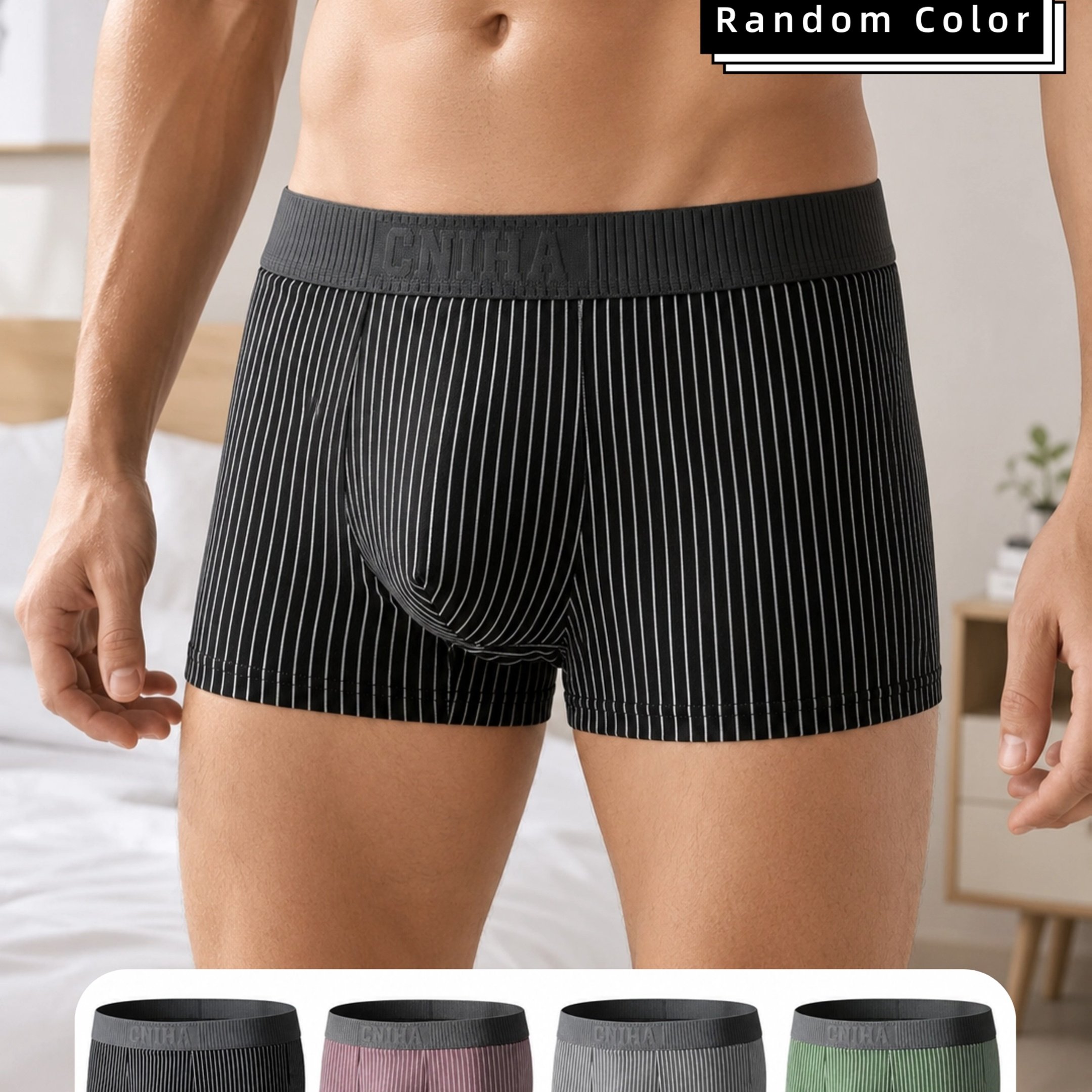 TEMU Boxer da multicolore a righe, confezione casuale da 3 pezzi, morbidi, confortevoli, traspiranti e ad elasticit�, design con elastico in inglese,