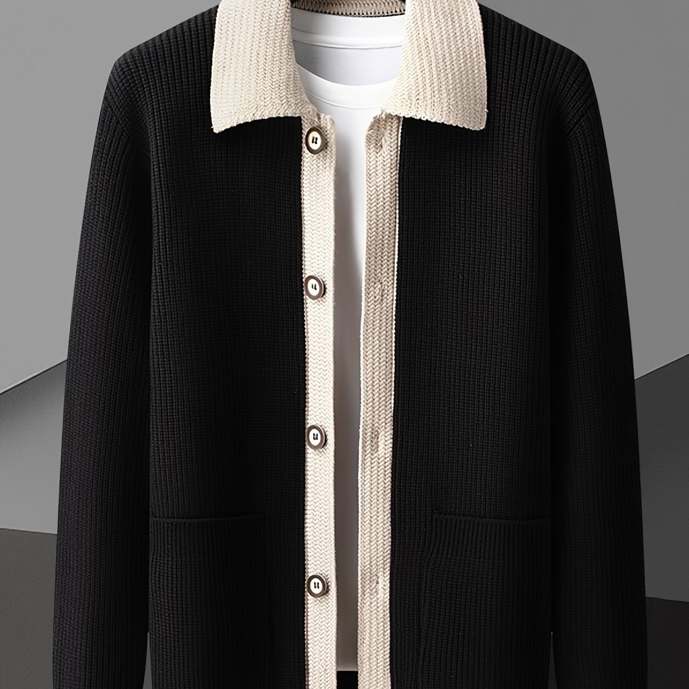 TEMU Men's Autumn And Winter Thick Warm Knit Cardigan Coat, Stretchy Skin-friendly Casual Versatile Turn- Collar Simple
