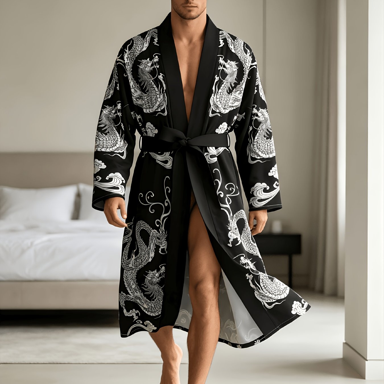 TEMU 2026 's Bathrobe Long Length Long Sleeve Thin Quick-dry Casual Bathrobe Chinese Dragon 3d Full Print Dragon Robe Chinese Style