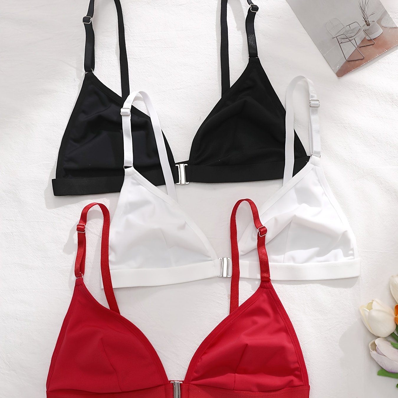 TEMU Women's Front-closure Bra 3pcs Set