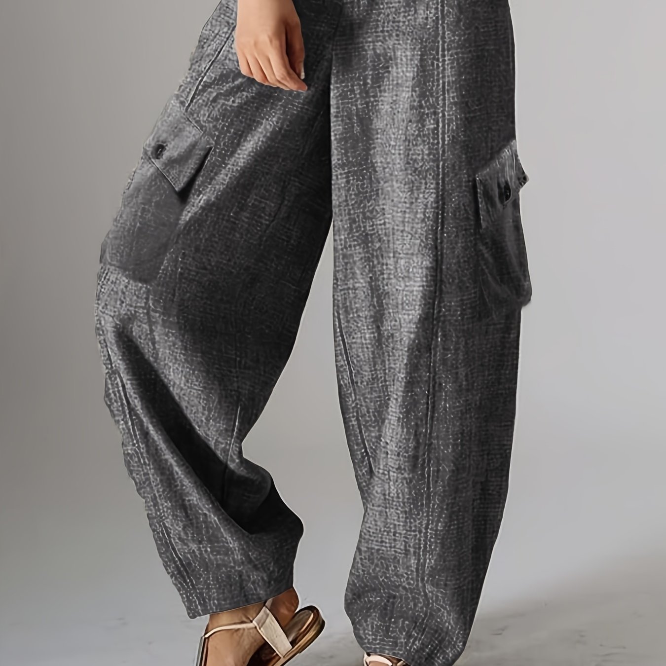 Relaxed Linen Cargo Wide Leg Pants 2 Pockets - Comfortable And Stylish