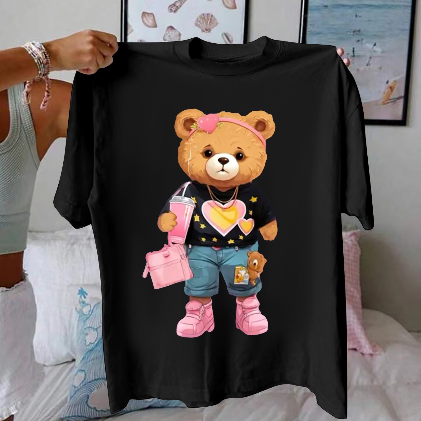 TEMU Fashionable Round-neck Short-sleeve T-shirt With For Women, Plus Size Sports Pullover.