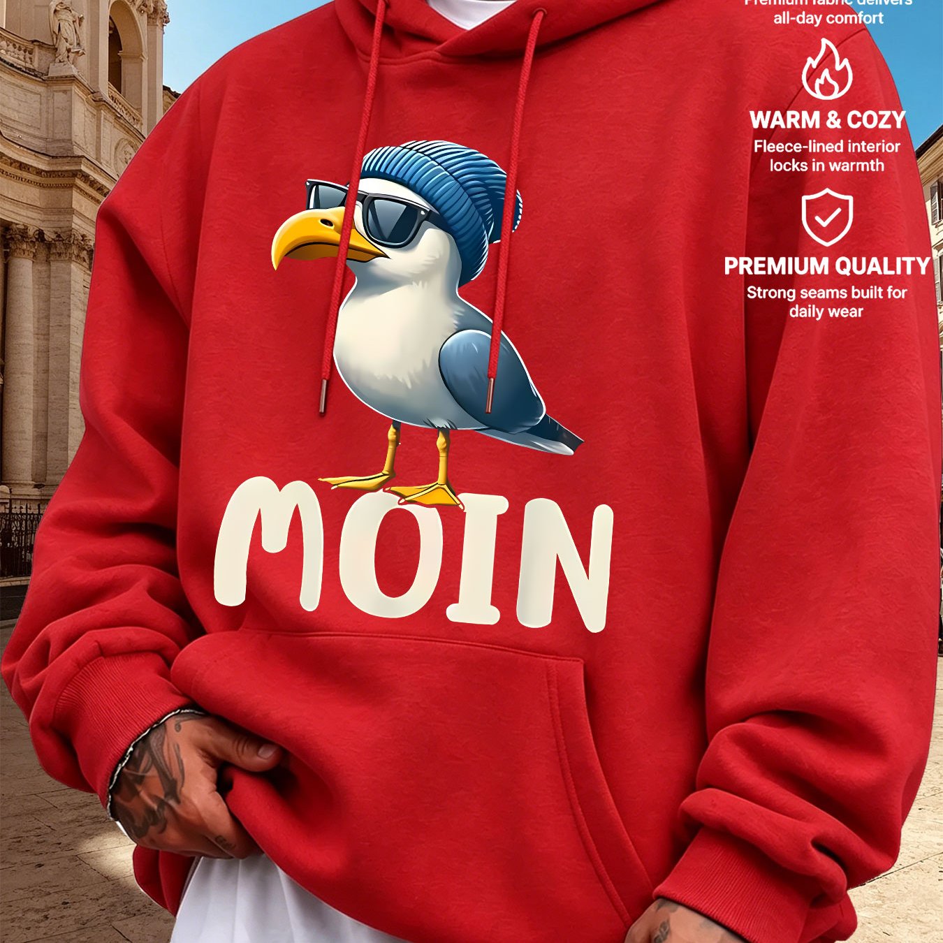 TEMU Men's Hooded Sweatshirt Moin Seagull Print European And American Mature