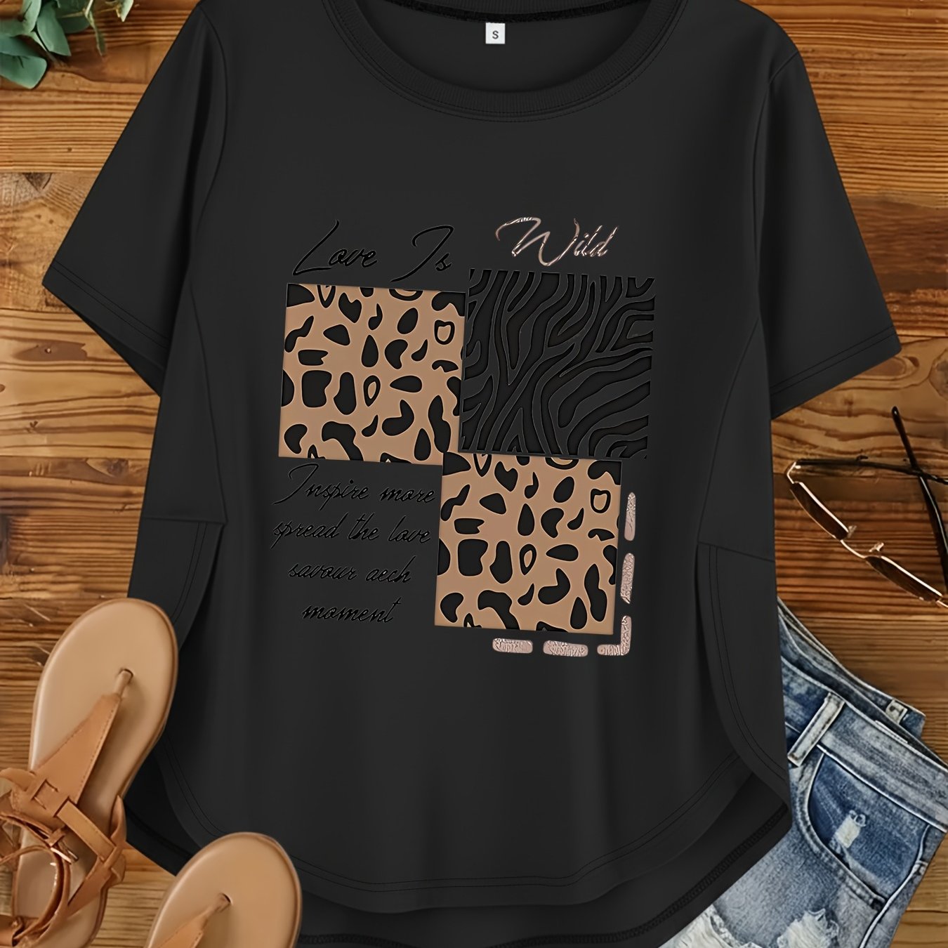 TEMU Plus Size, Plus Size Women's Loose Crew Neck Printed Short Sleeve T-shirts For