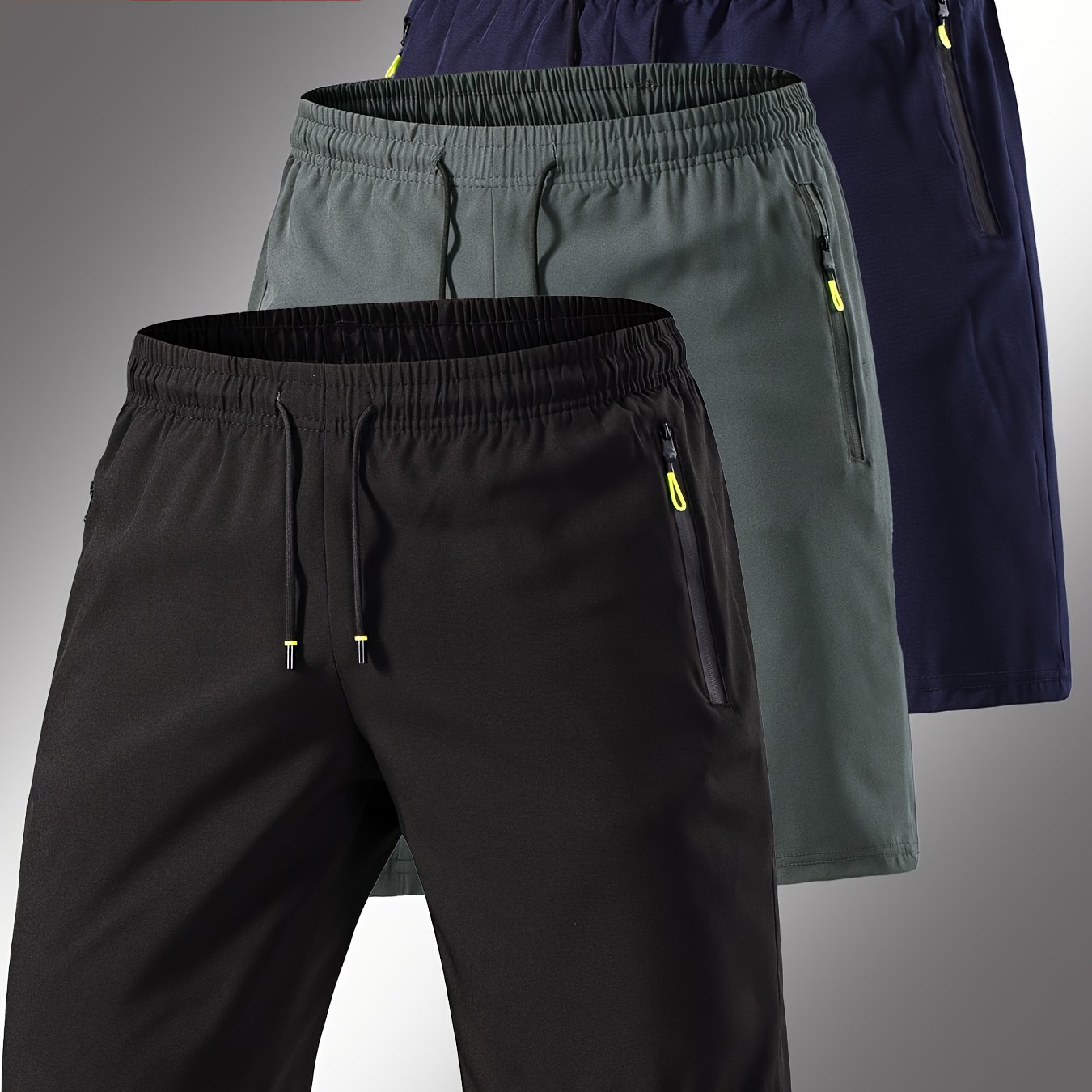 TEMU 3pcs Set. Fitness, Training, Sports, Running, Jogging. Zippered Pockets, Comfortable And Breathable, Quick-drying Athletic Shorts