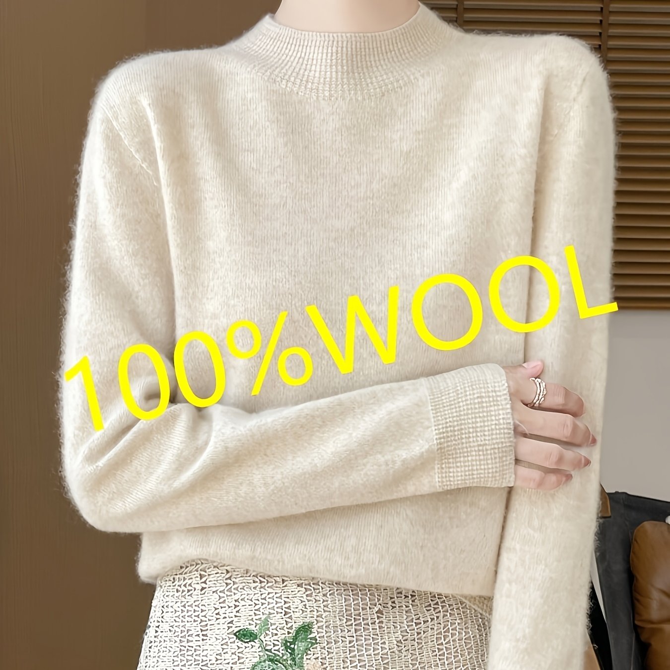 TEMU 100% Wool Sweater, 26 New Style, Half-turtleneck, Solid Color, Versatile For Layering Or Wearing Alone, Autumn/ Women's Sweater