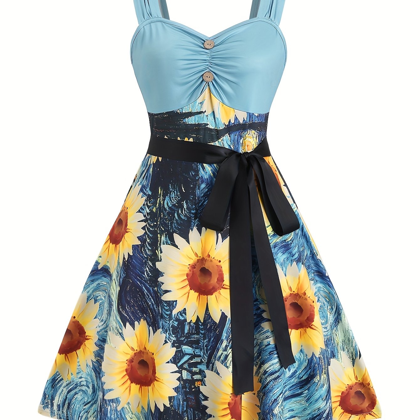 womens elegant floral sunflower print slip dress sweetheart - Temu Mexico