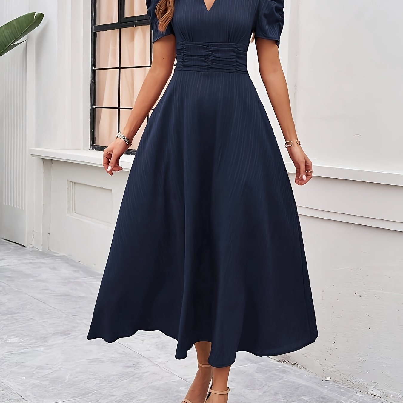 TEMU Solid V-neck Elegant Dress