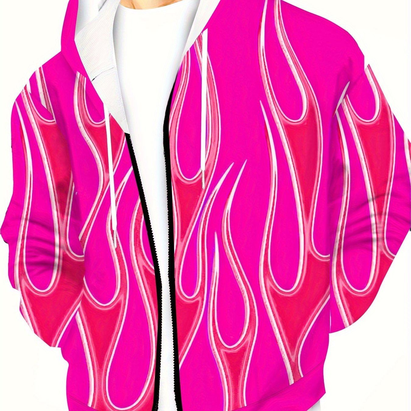 TEMU Men's Oversized Sports Casual Flame-themed Creative Hoodie Zip-up Lightweight Jacket, Plus Size