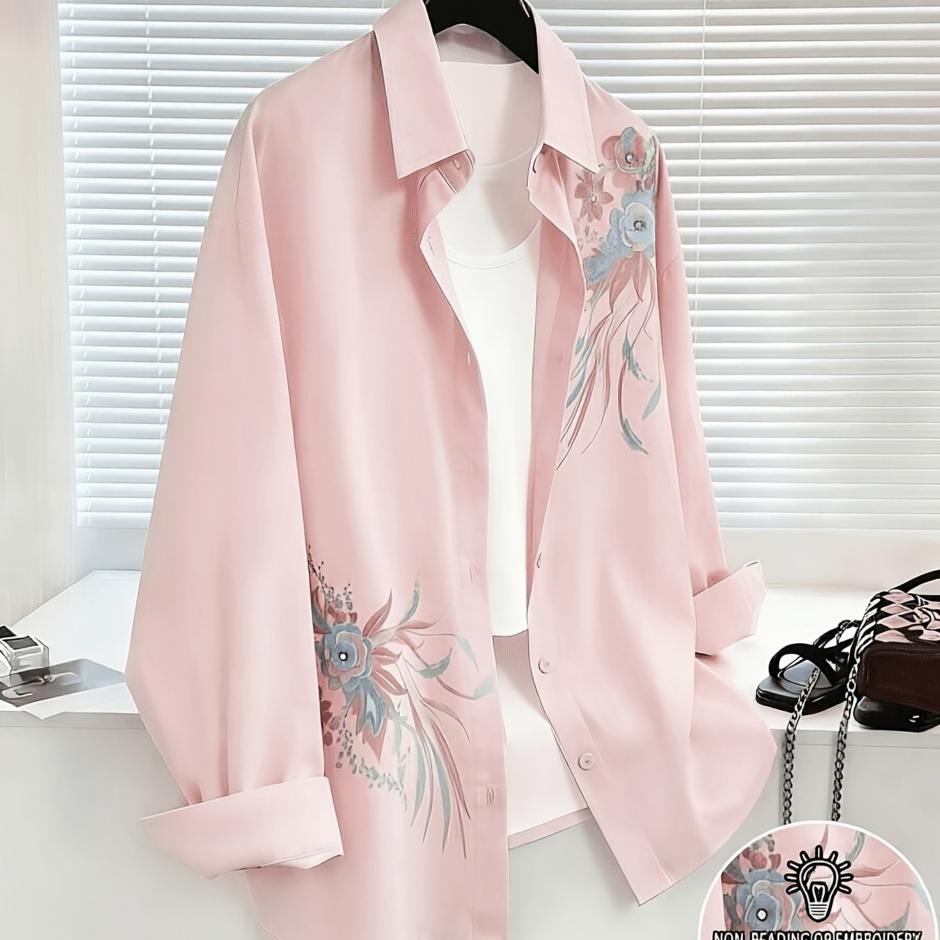 TEMU Chemise Grande Taille Imprimée Décontractée Manches Longues Légère Boutonnée