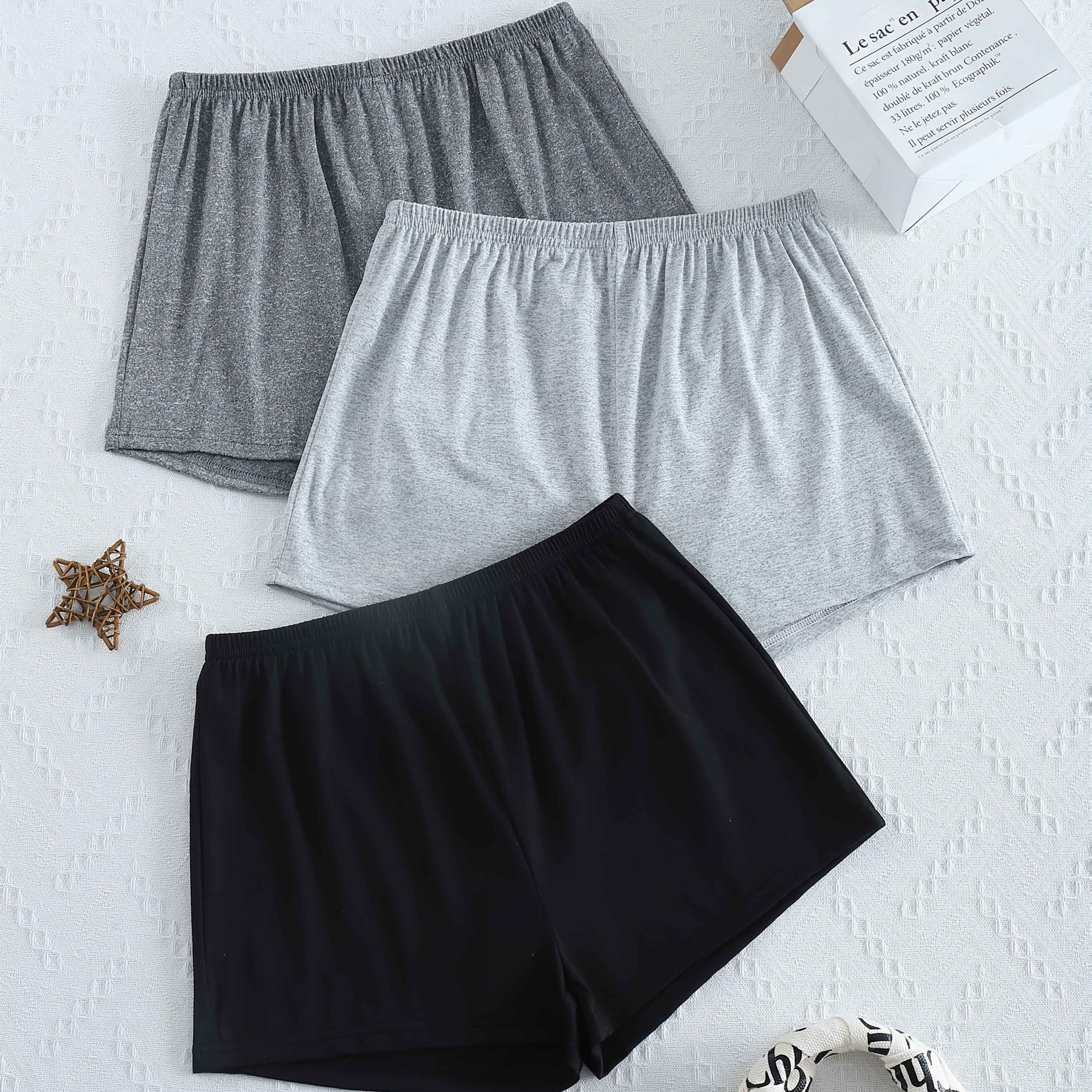 TEMU 3pcs Women's Sleep Shorts - Soft Breathable Fabric, Rolled Edges, Elastic Waistband, Solid Color Casual Pajama Shorts For Lounge & Sleepwear,