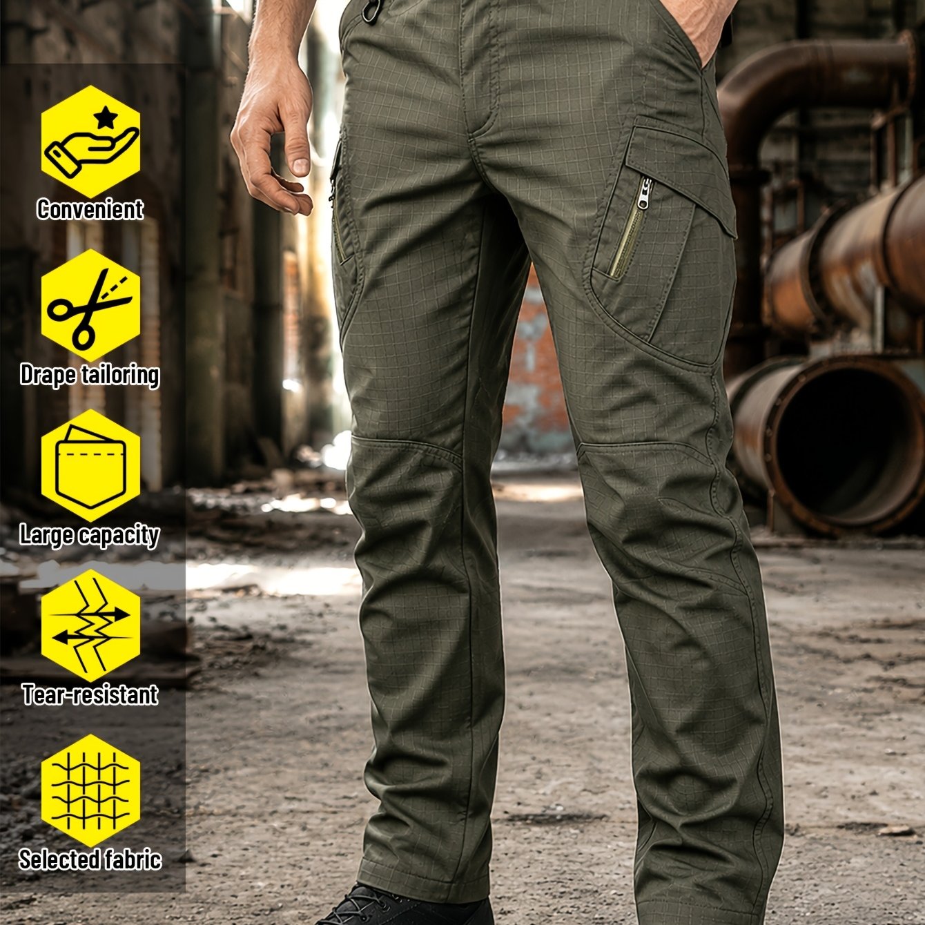 TEMU Ix9 Men's Outdoor Tactical Overalls- Quick-drying, Breathable, Tear-resistant Outdoor Work Pants And Camping Trousers With Multi-, Slim Fit And