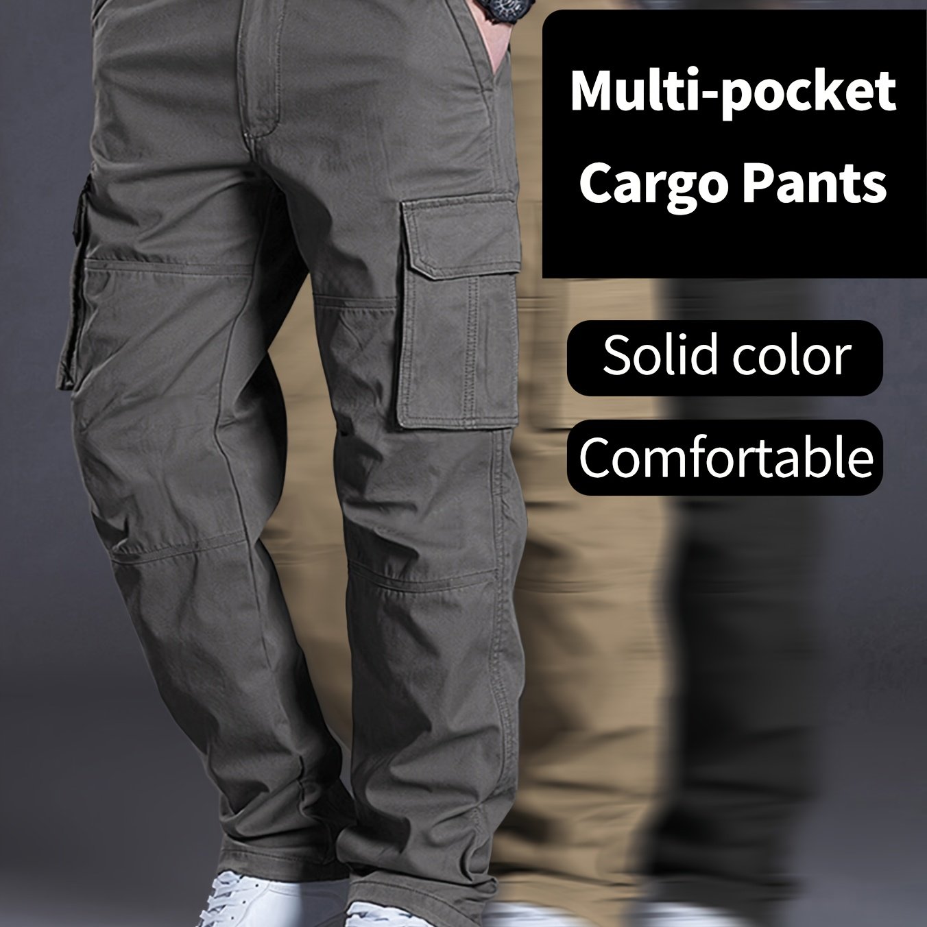 E-shop Herren Ganzjahres-Cargohose in Uni-Farbe mit mehreren , atmungsaktive bequeme Hose mit geradem Bein, lässige vielseitige Herrenunterhose mit