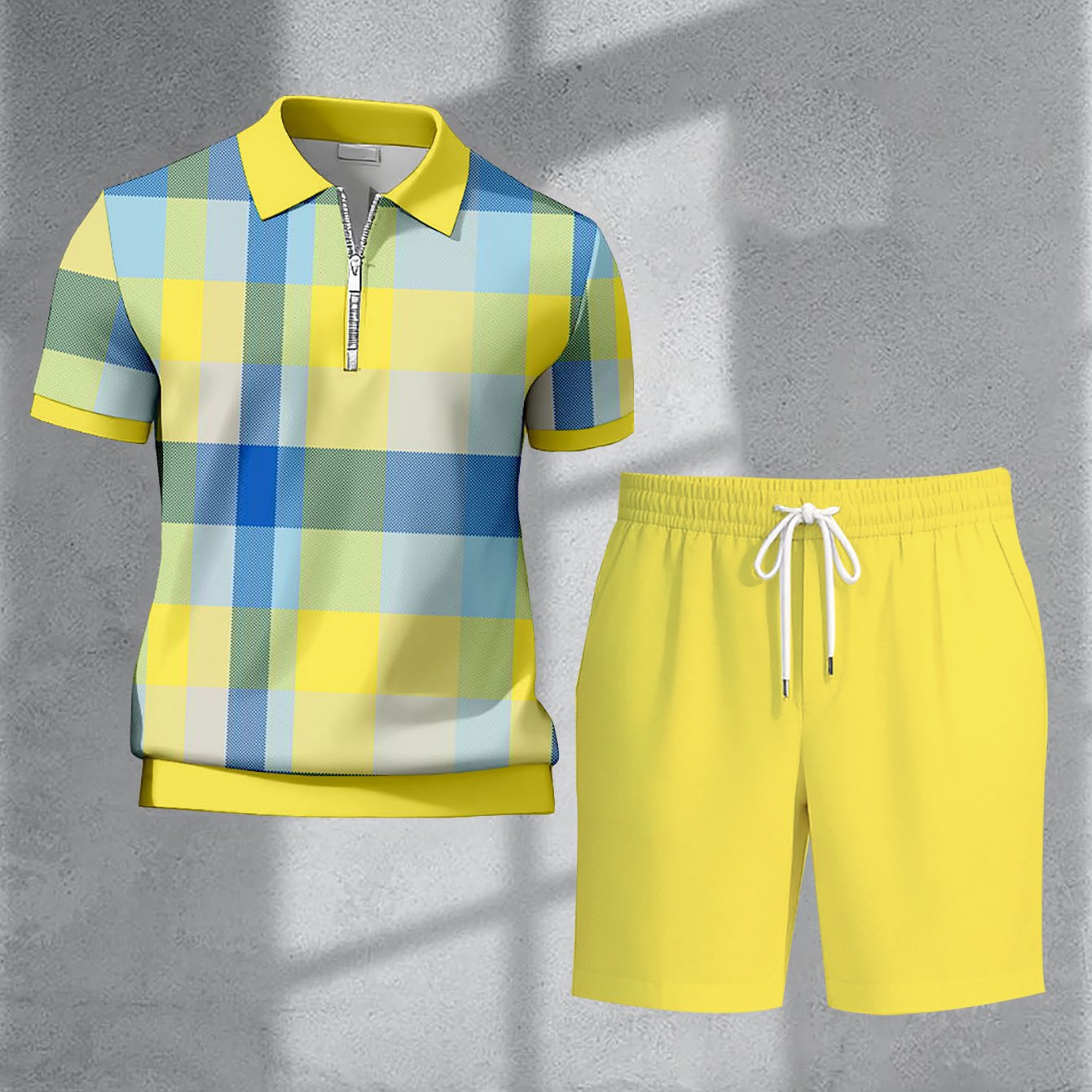 New Summer Men's Sports Casual Outfit Featuring A Printed With A Zipper And Matching Shorts, Designed For And With A