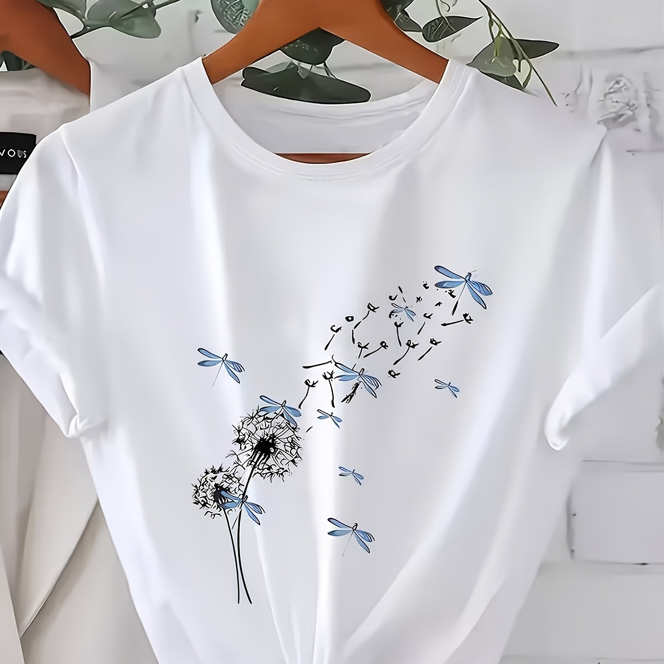 TEMU Dandelion And Dragonfly Print Summer Women's Seasonal T-shirt, Fashion Women's Clothing