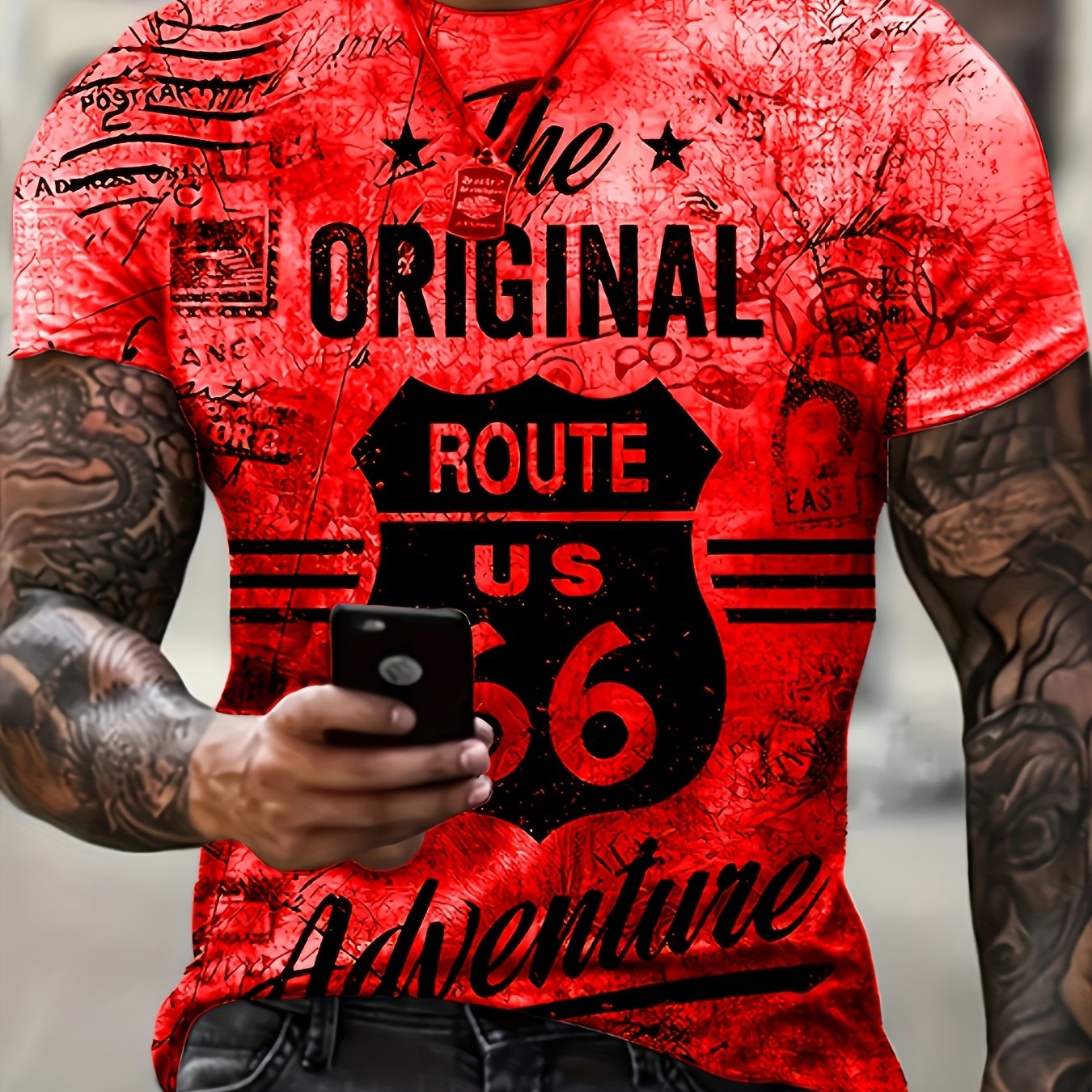TEMU Men's Printed Round Neck Short Sleeve T-shirt, Summer Casual Tee, Polyester Fiber, Regular Fit, Machine Washable, Everyday Outing, Trendy