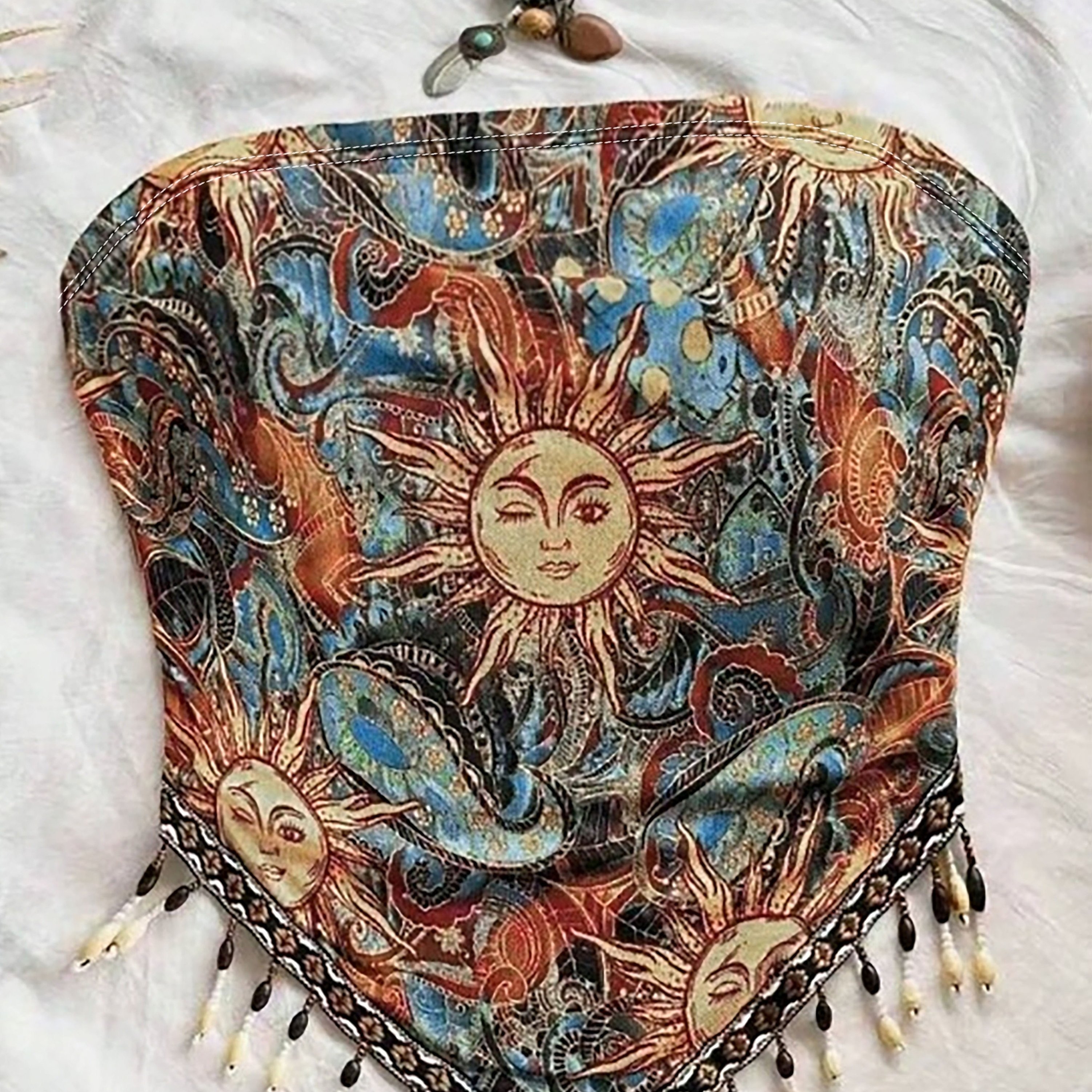 TEMU Bohemian Ethnic Print Crop Top