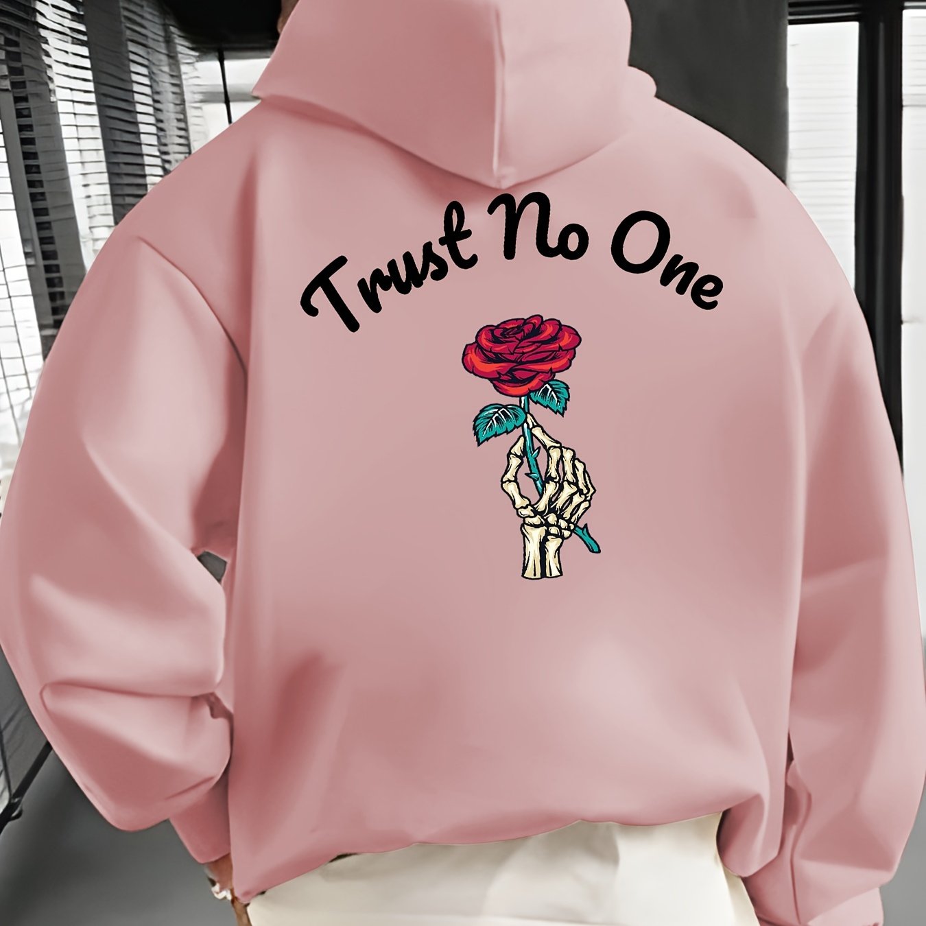 TEMU Rose Print Kangaroo Pocket Hoodie, Casual Long Sleeve Hoodies Pullover Sweatshirt, Men's Clothing, For Fall Winter