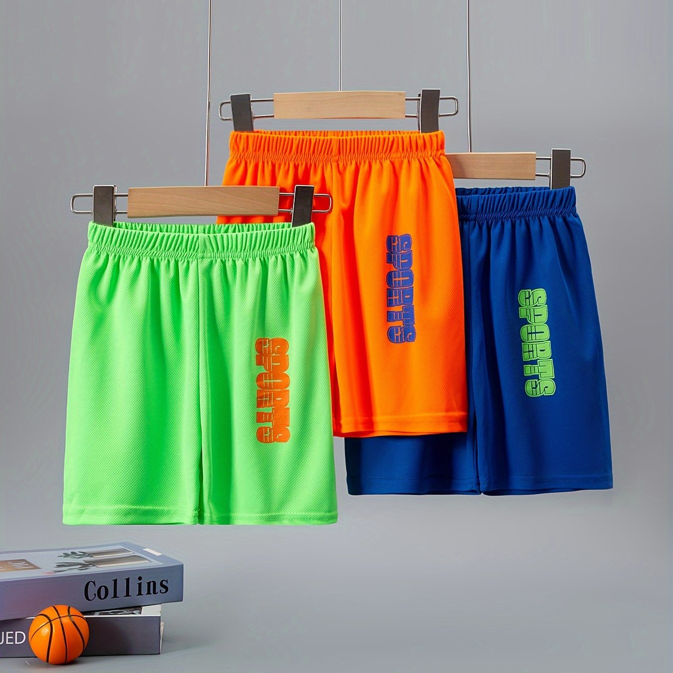Image of Summer 3pcs Set Boys' Quick-dry Athletic Shorts Mid-big Boys Sports Letter Print Bermuda Shorts Loose Mesh Quick-dry Mid-length Shorts Casual Running Pants, For Outdoor