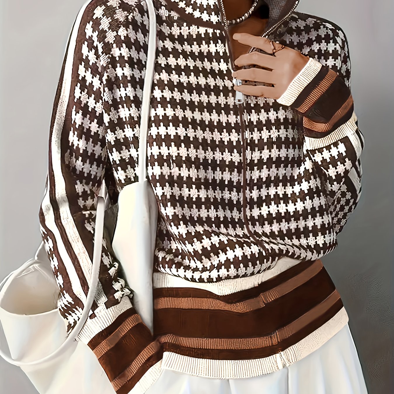 Autumn- New Pattern Zipper Women's Stand Collar Long Sleeve Cardigan Coat