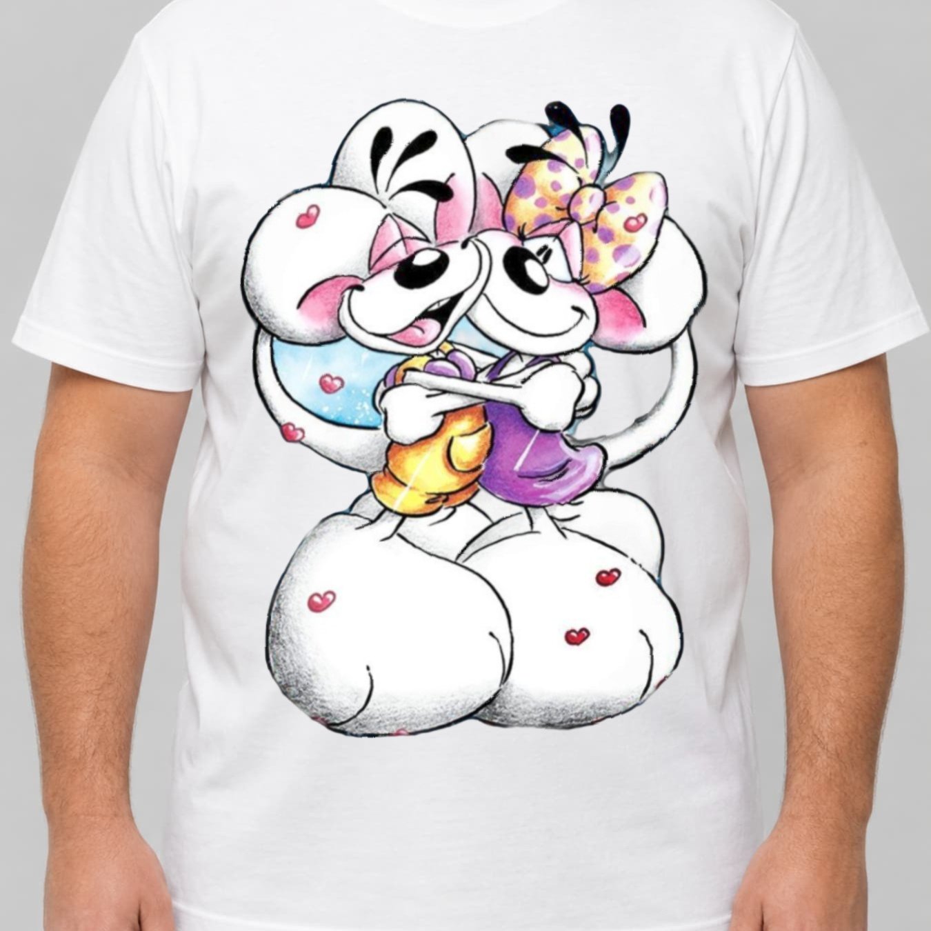 Cartoon Mouse Couple Hugging Men's Plus Size T-shirt Unisex Tee