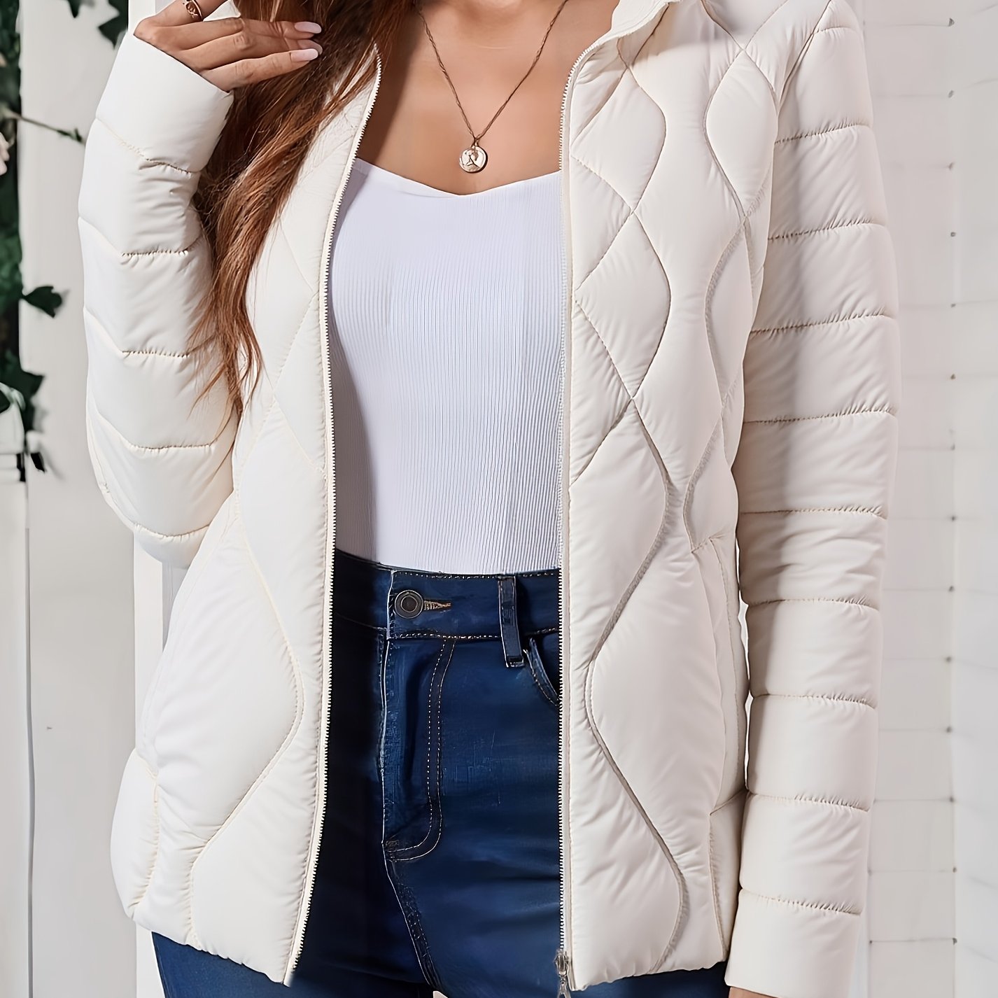 E-shop 1 Stück Herbst Damen Einfarbige Jacke mit Reißverschluss - Verdickte Warmer Winterjacke - 2025 Neue Slim Jacke