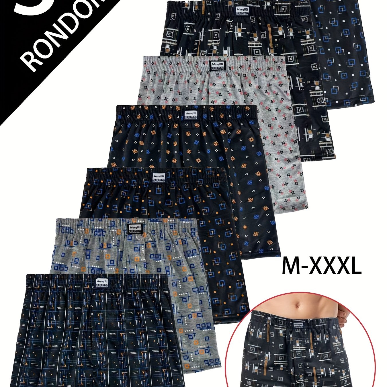 TEMU 3pcs Random Men's Boxer Briefs, Breathable Loose-fit Men's Underwear, Classic Loose Shorts For Fitness, Boxing, And Casual Wear