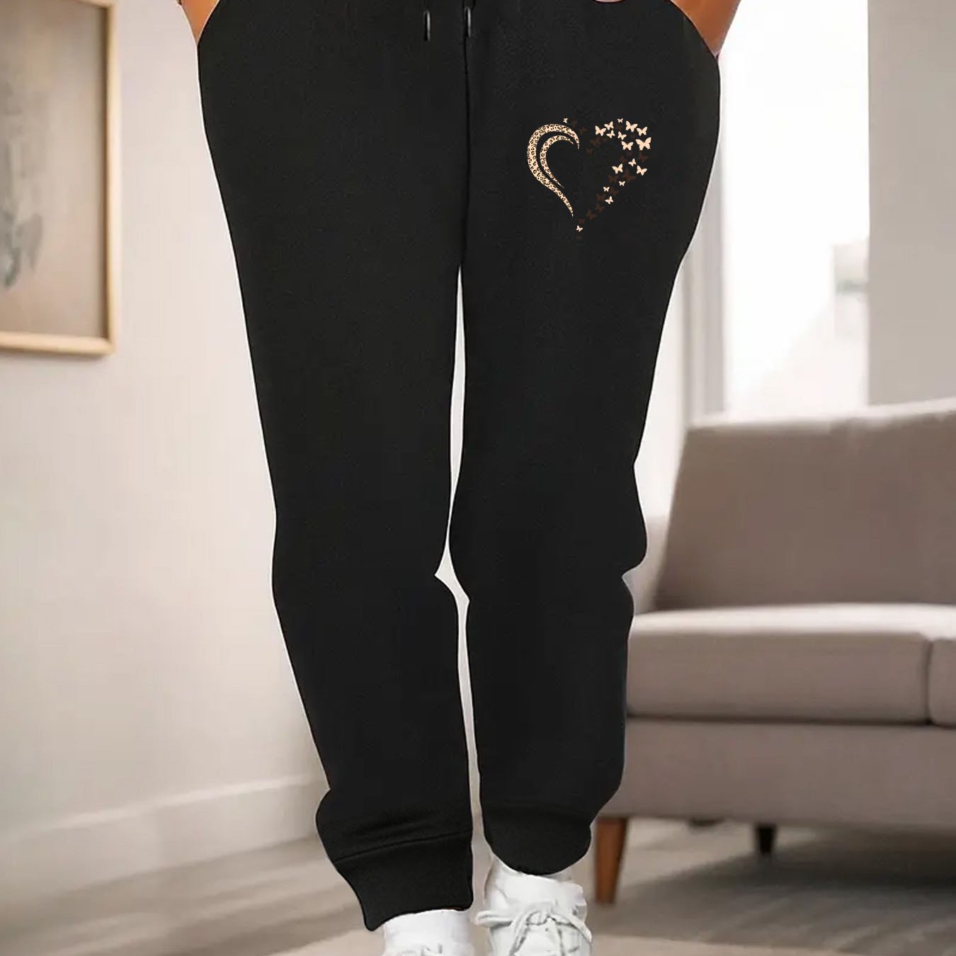 TEMU Damen Winter Freizeit Sweatpants in großen Größen, Neuer Schmetterling Herz Print Ii X20