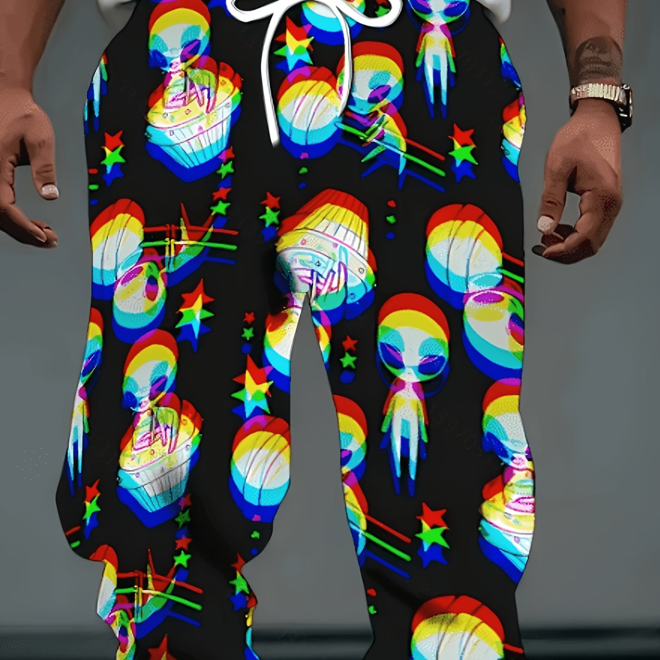 TEMU Men's Fashionable Colorful Pattern Printed Joggers With Drawstring And Pockets, Stylish Long Pants For Home, Sleepwear, Casual And Comfortable