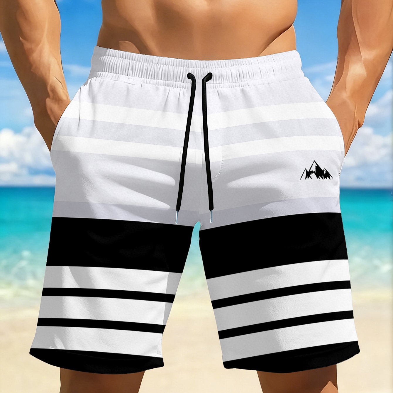 TEMU Men's Quick-dry Breathable Beach Shorts, Featuring Colorful Printed Designs, Elastic Waistband With Drawstring, And Pockets, Shorts Are Perfect