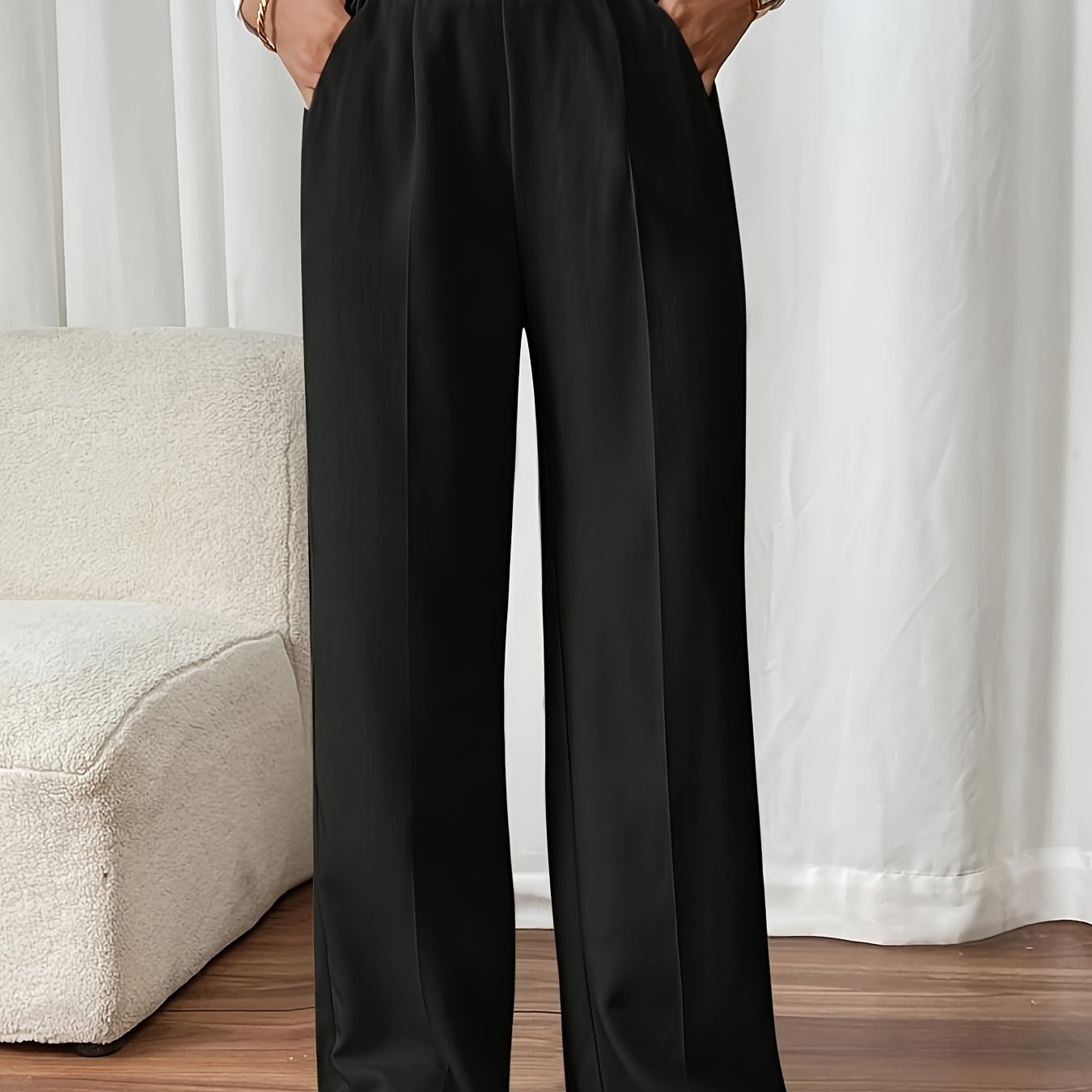 [cat Ear Orientation] Button Elastic Casual Spring And Autumn Essential Trousers Straight Leg