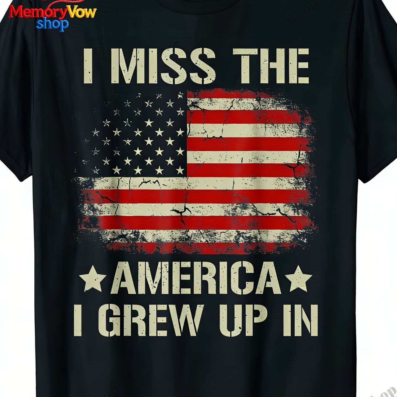 TEMU 's Vintage American Flag T-shirt - I Miss The America I Up Distressed Usa , Comfortable Cotton Crew Neck Short Sleeve Tee, Regular Fit Casual