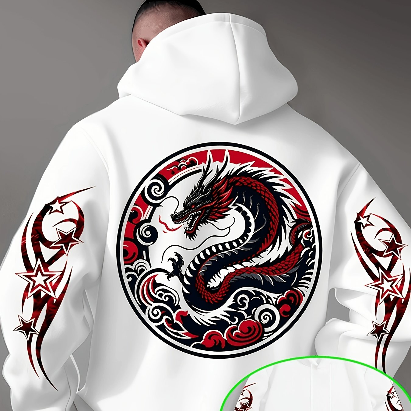 TEMU Men's Fashion Oriental Charm Treasure! Unique Round Dragon Pattern Print On The Back, Soft And , Suitable For Autumn And Winter Casual Wear,
