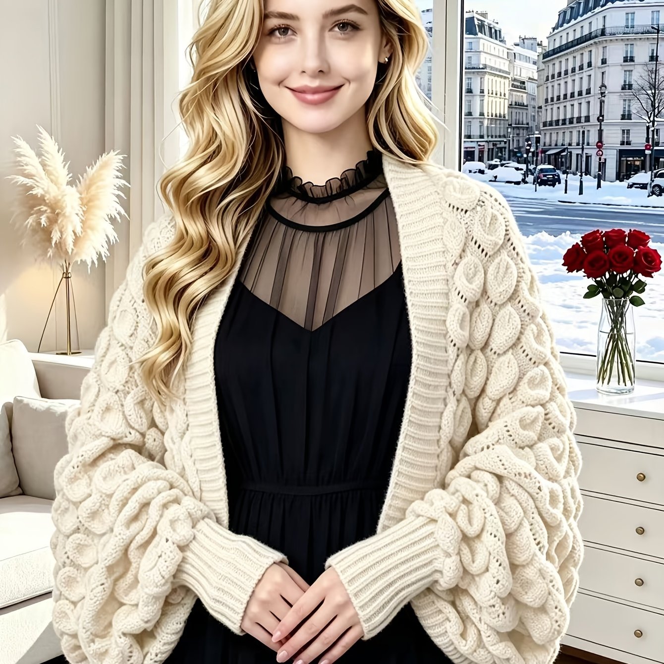 TEMU Plus Size, Plus Size Women's Clothing - Autumn/winter Size Shawl Cardigan, Women's Loose Bubble Texture Lantern Sleeve Outerwear, Elegant