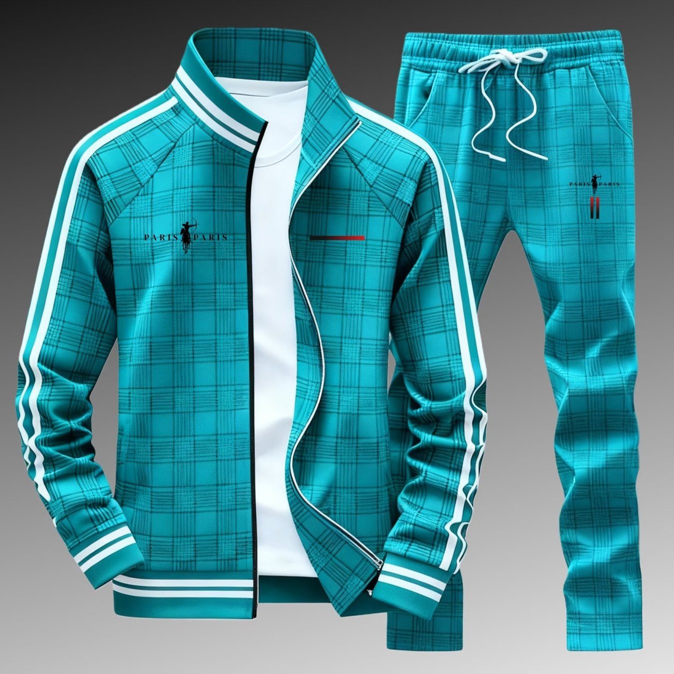 Men's Track Jacket Pants Set Equestrian Logo Striped Sleeve Style Sportswear Adults Men Fall Winter Outfit