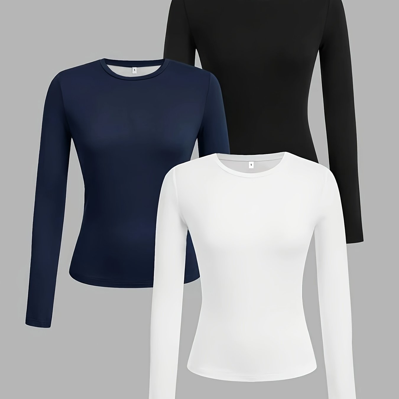 TEMU Ensemble 3 pièces pour femmes : sous-vêtements et vêtements d'extérieur, col rond, décontracté, moulant, manches longues, T-shirt, idéal pour ,