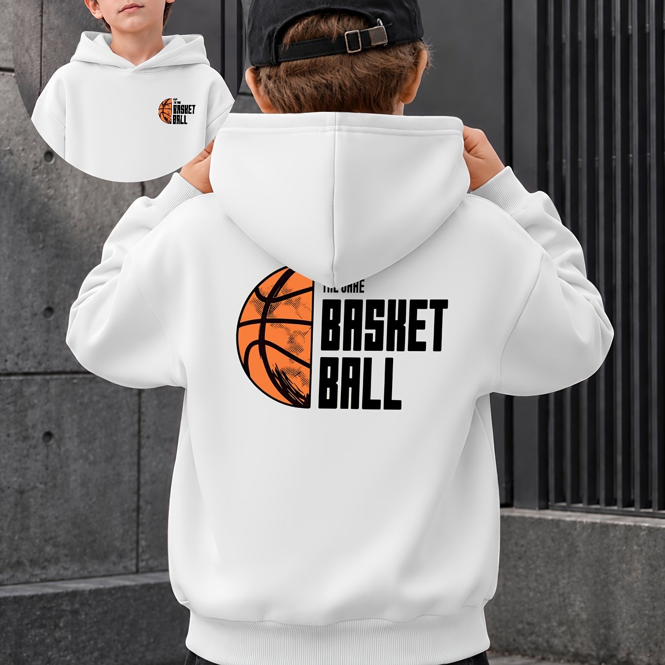 Image of Boys' Autumn And Winter Soft Terry Hooded Sweatshirt, Stylish Basketball Exquisite Double-sided Printing Versatile Top, Suitable For Boys' Running, Walking, And Outdoor Activities