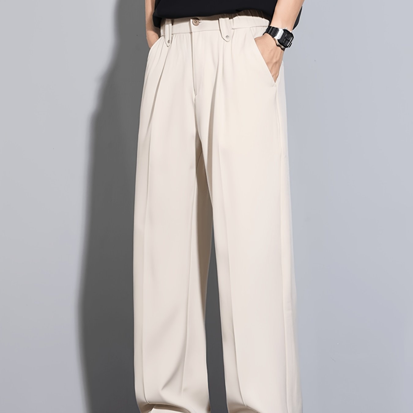 TEMU Mianzhi Men's Summer Fiber Suit Pants - Ultra-thin Straight-leg Trousers With Mid-rise Beltless, Loose-fit Casual Streetwear For Office &