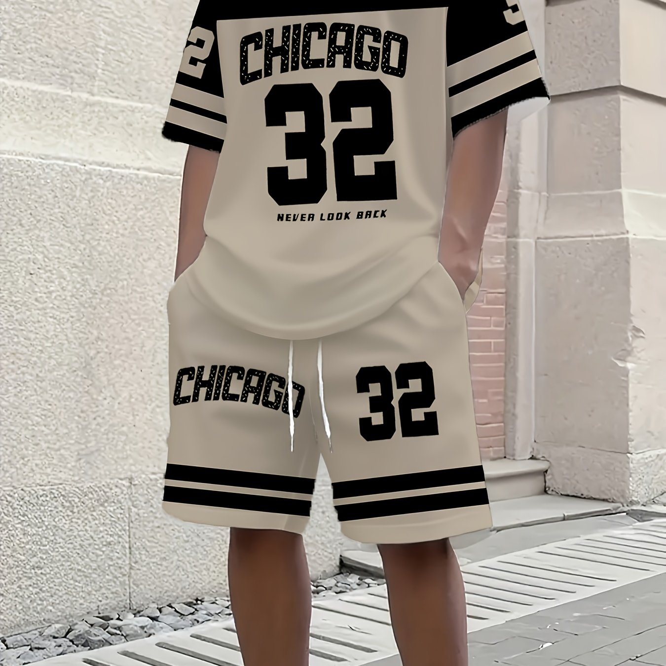 E-shop 2er-Set Herren T-Shirt Shorts in – Auffälliges '32' Nummerndesign, Chicago-Schriftzug, atmungsaktives Regular Fit – für formelle Anlässe –