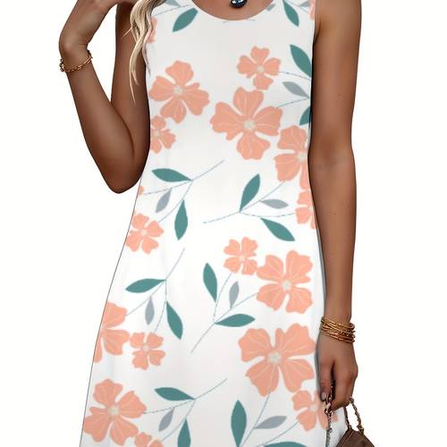 womens sleeveless casual dress with vibrant floral print soft breathable length dress round neck machine washable for casual attire dresses able relaxed able material relaxed style lovers