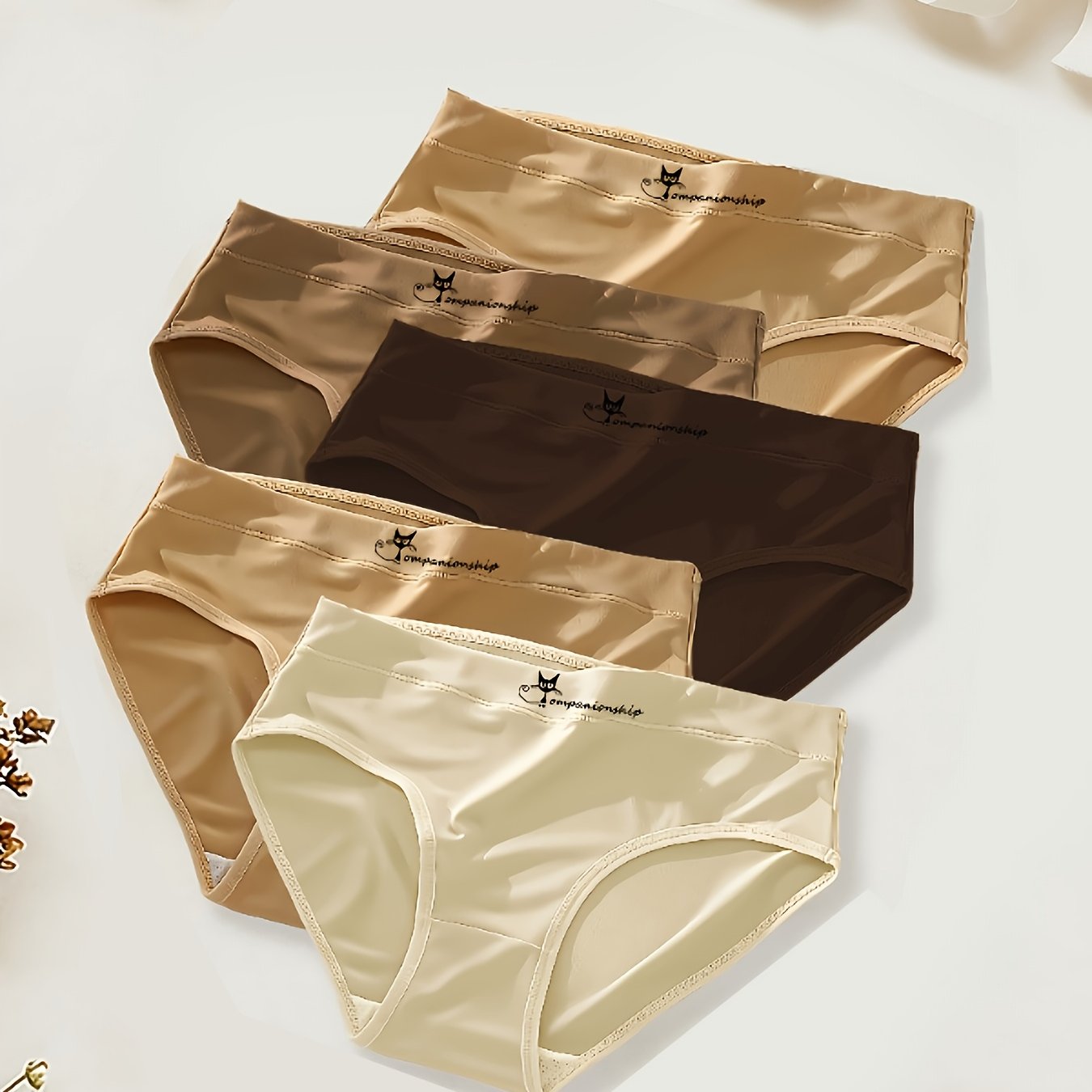 TEMU Random 5-pack Women's Easy Style Black Cat Panties, Soft Breathable Comfortable Daily Wear Triangle Underwear Cartoon Print