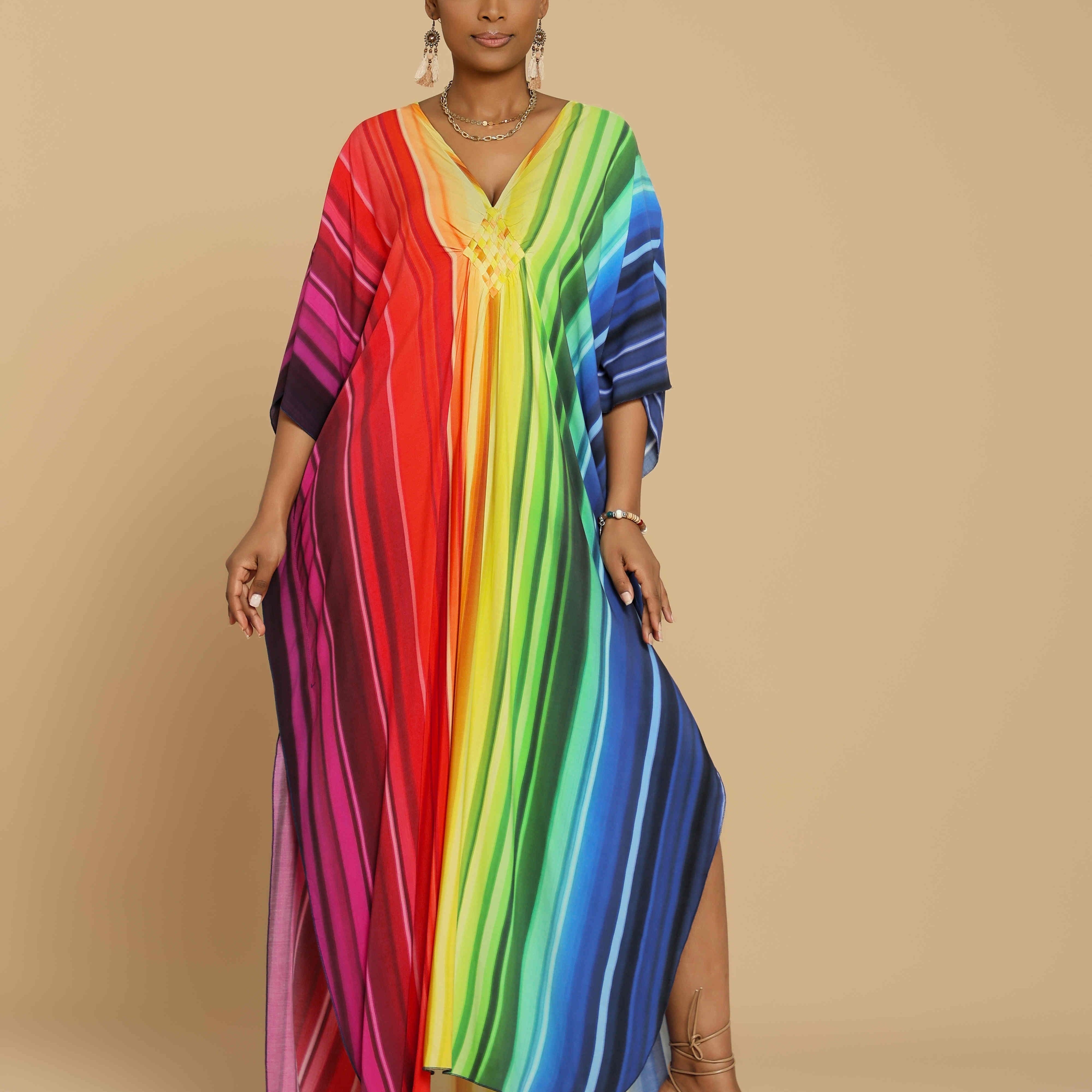 TEMU Women' Striped Kaftan Printed Casual Holiday Smock