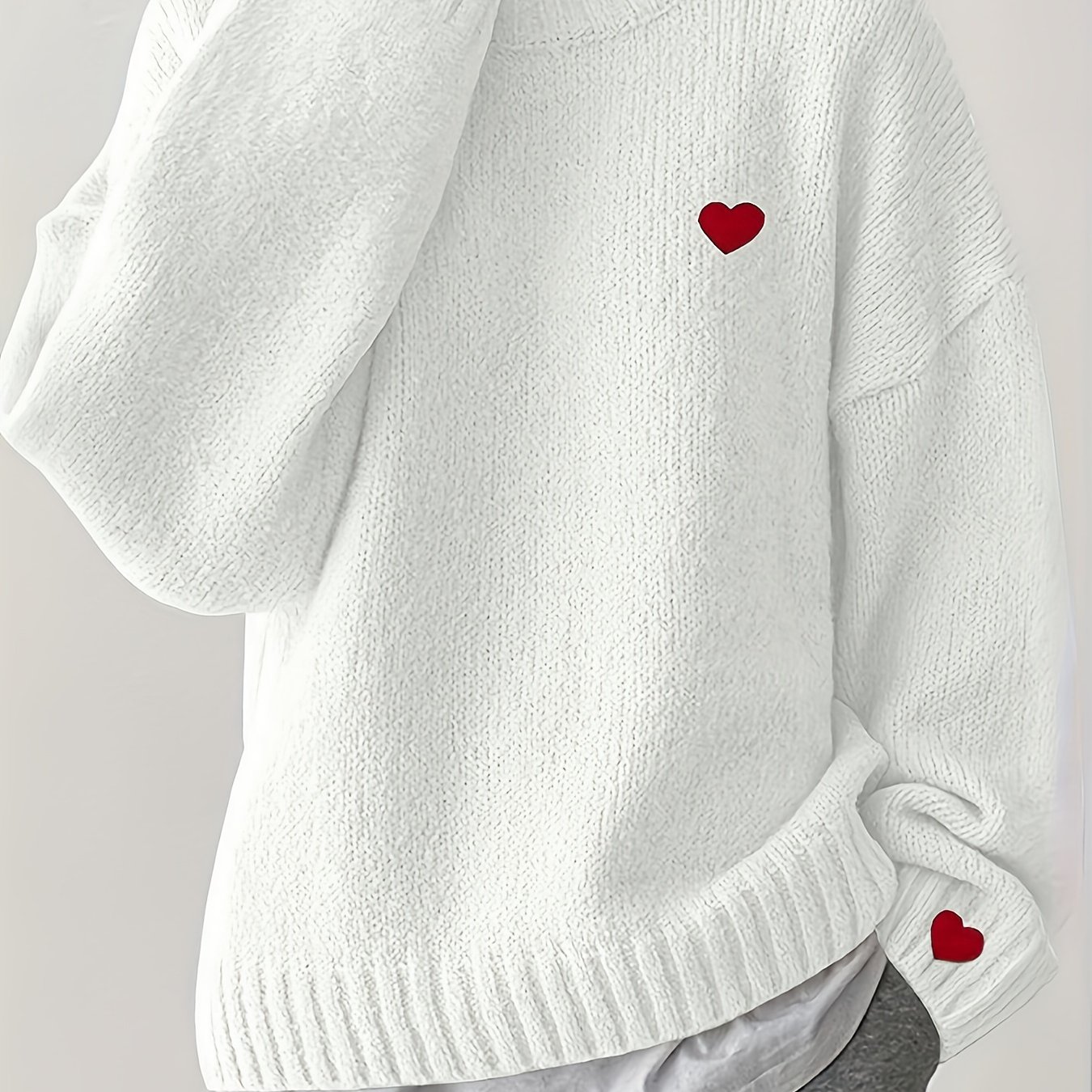 Korean Style Heart Pullover, Women's Oversized Crew Neck Sweater, Soft Casual Knitwear, Minimalist Chic , Cozy Aesthetic Fall Winter Outfit