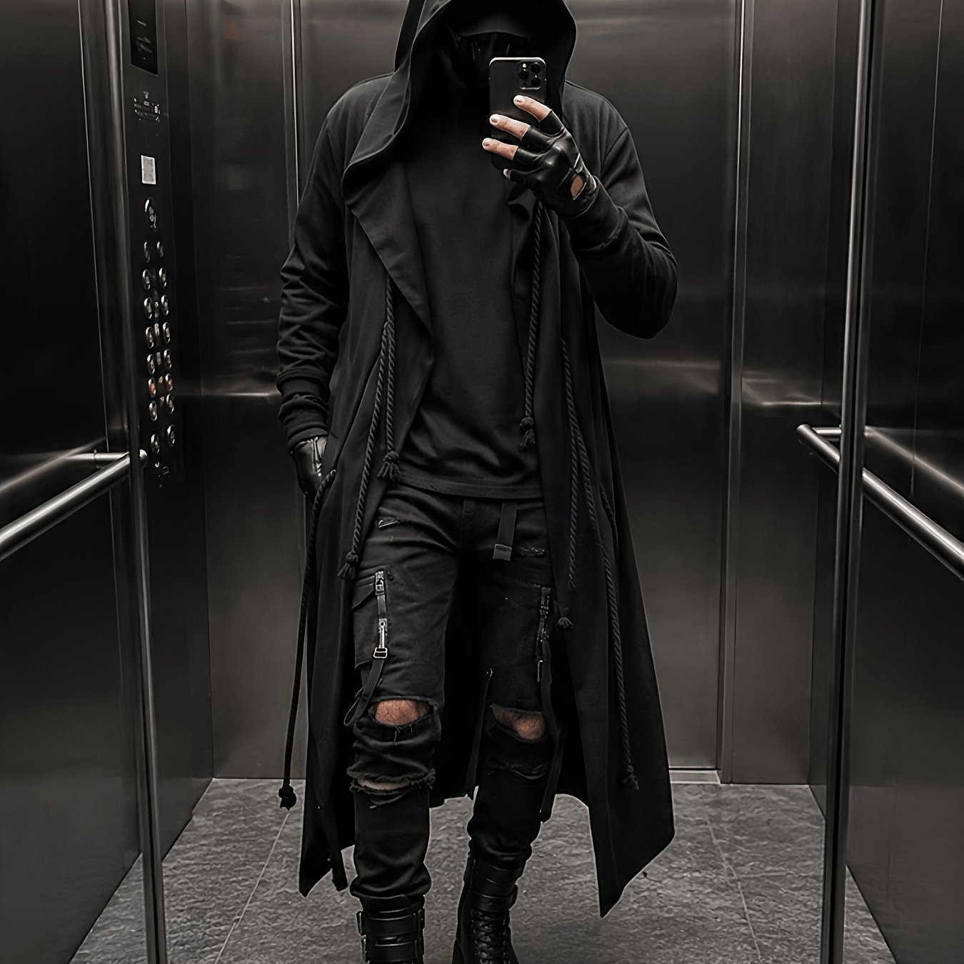 TEMU Men's Streetwear Poncho Quality Polyester Fabric -friendly Casual Cardigan, Halloween Casual Trench Rope Decoration Holiday Dress Up Clothing,